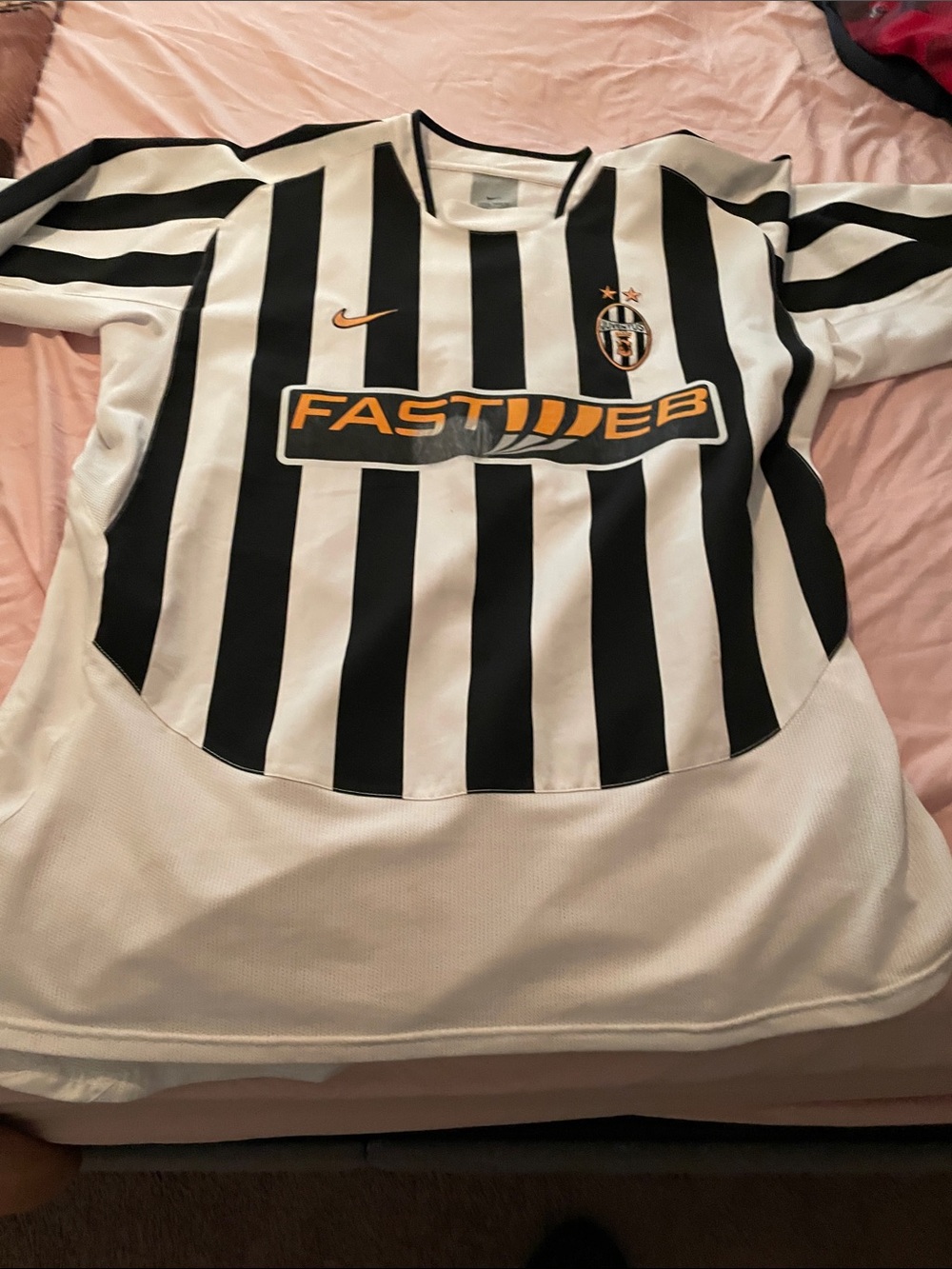 Nike Juventus Black & White Striped Soccer Jersey with Orange Accents